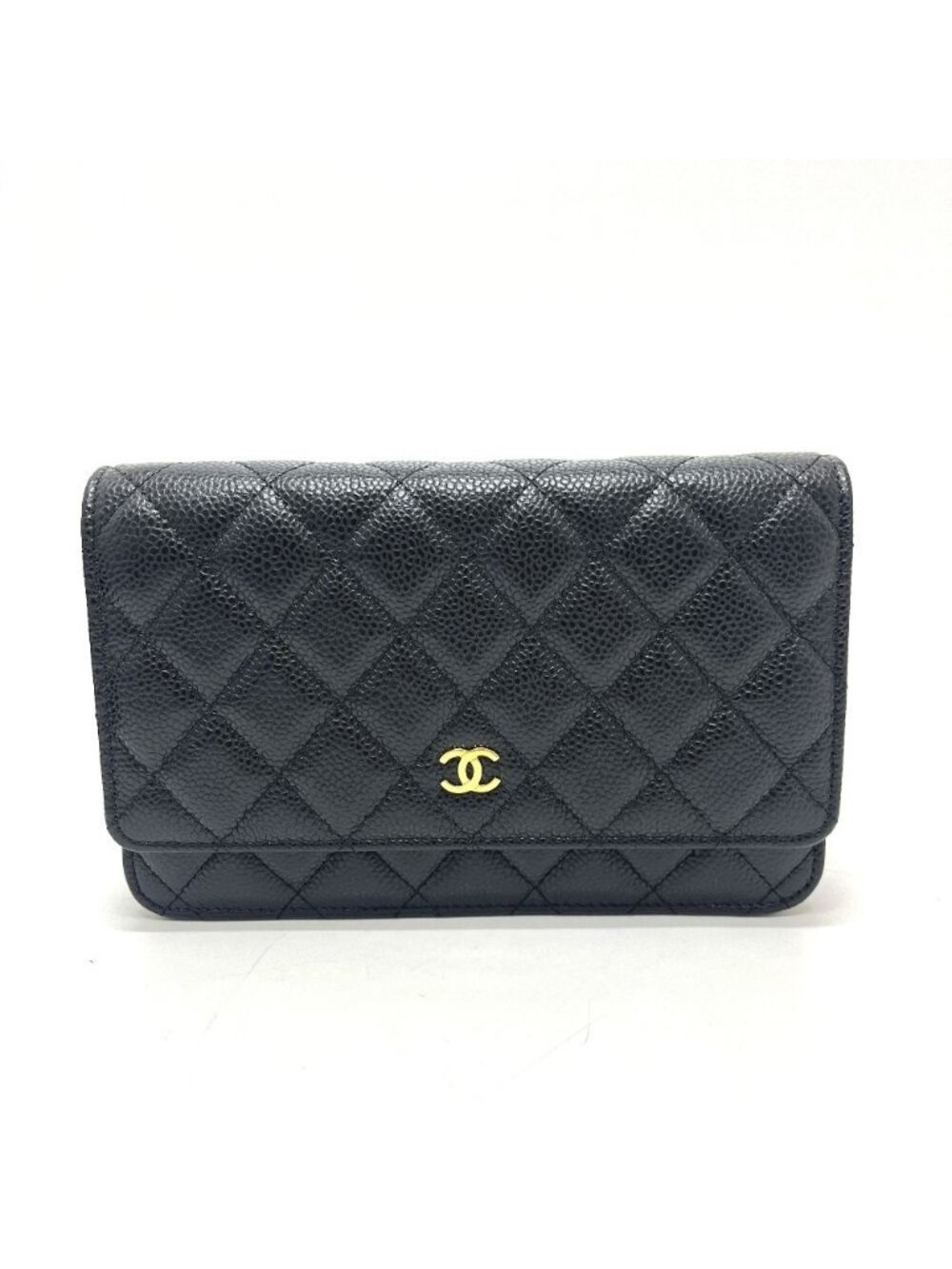 Chanel Shoulder Bag CC Logo Chain Wallet Caviar Leather Black